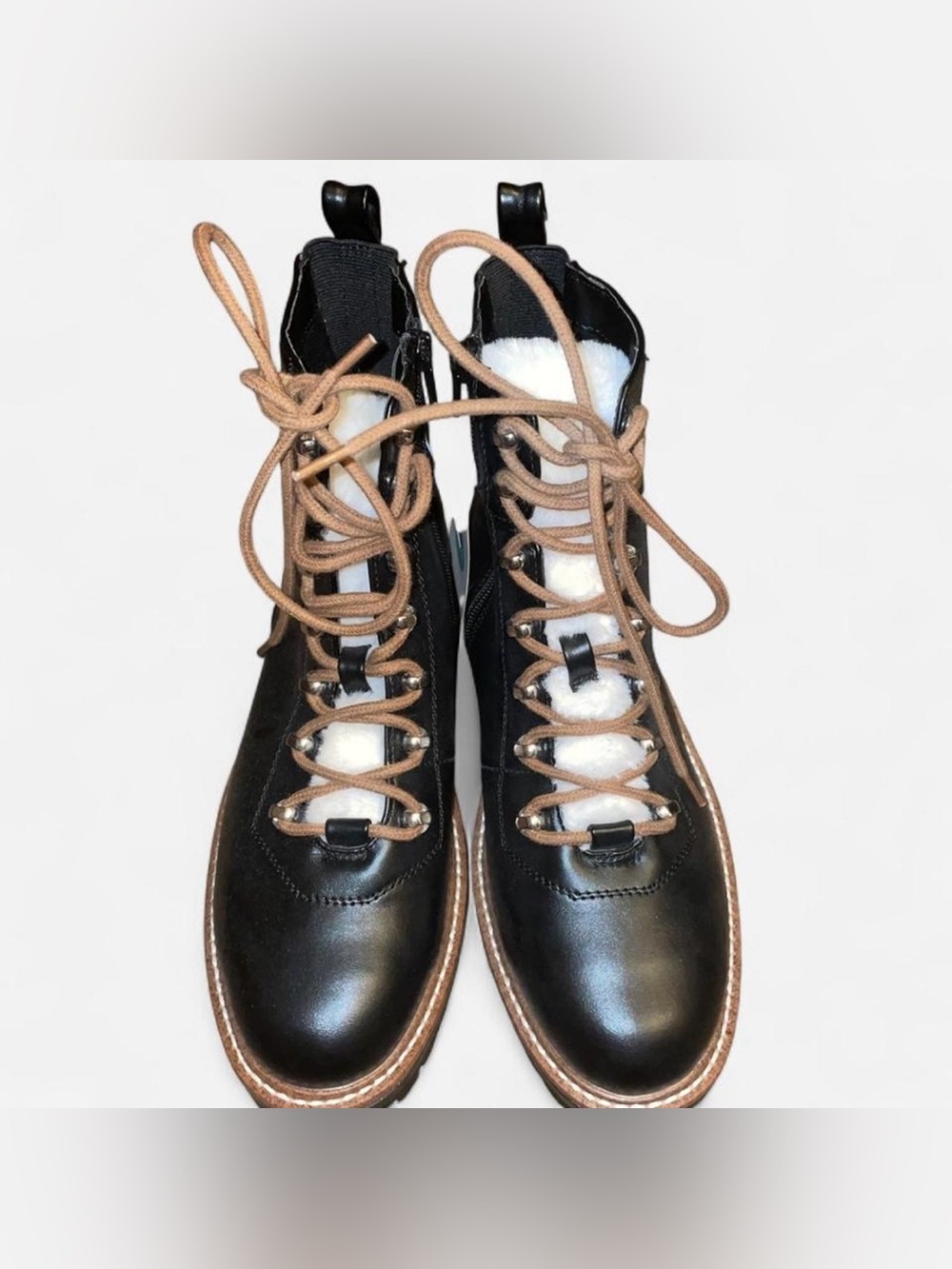 A New Day Black Faux-Leather Lace-Up Women's Boots with Tan Laces